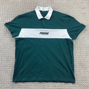 Puma Polo Shirt Men Extra Large XL Green White Spell Out Logo Casual Rugby Golf